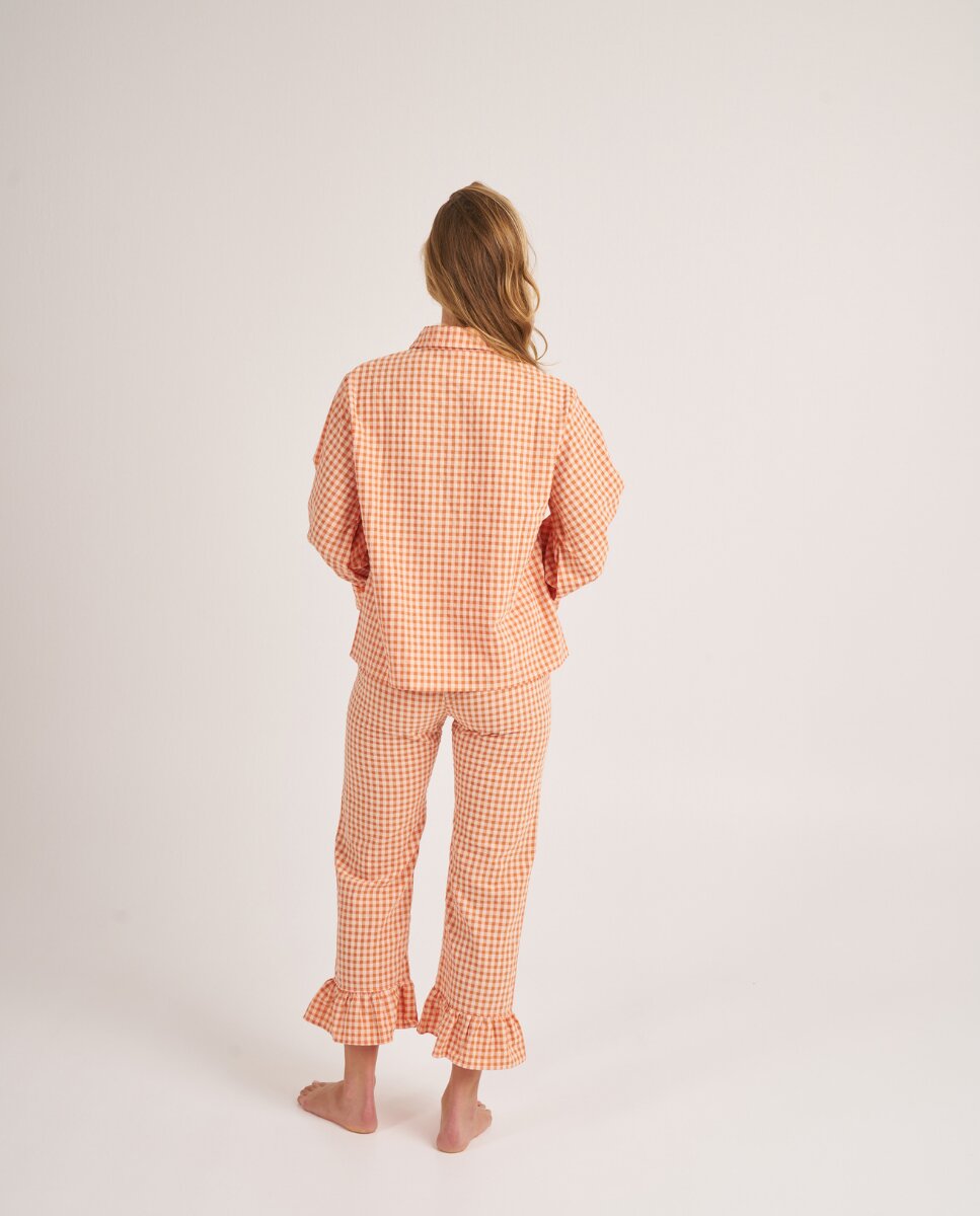 Camiseta de pijama de mujer con volantes en los puños - Bohodot - Blanco / Naranja Blanco / Naranja-2