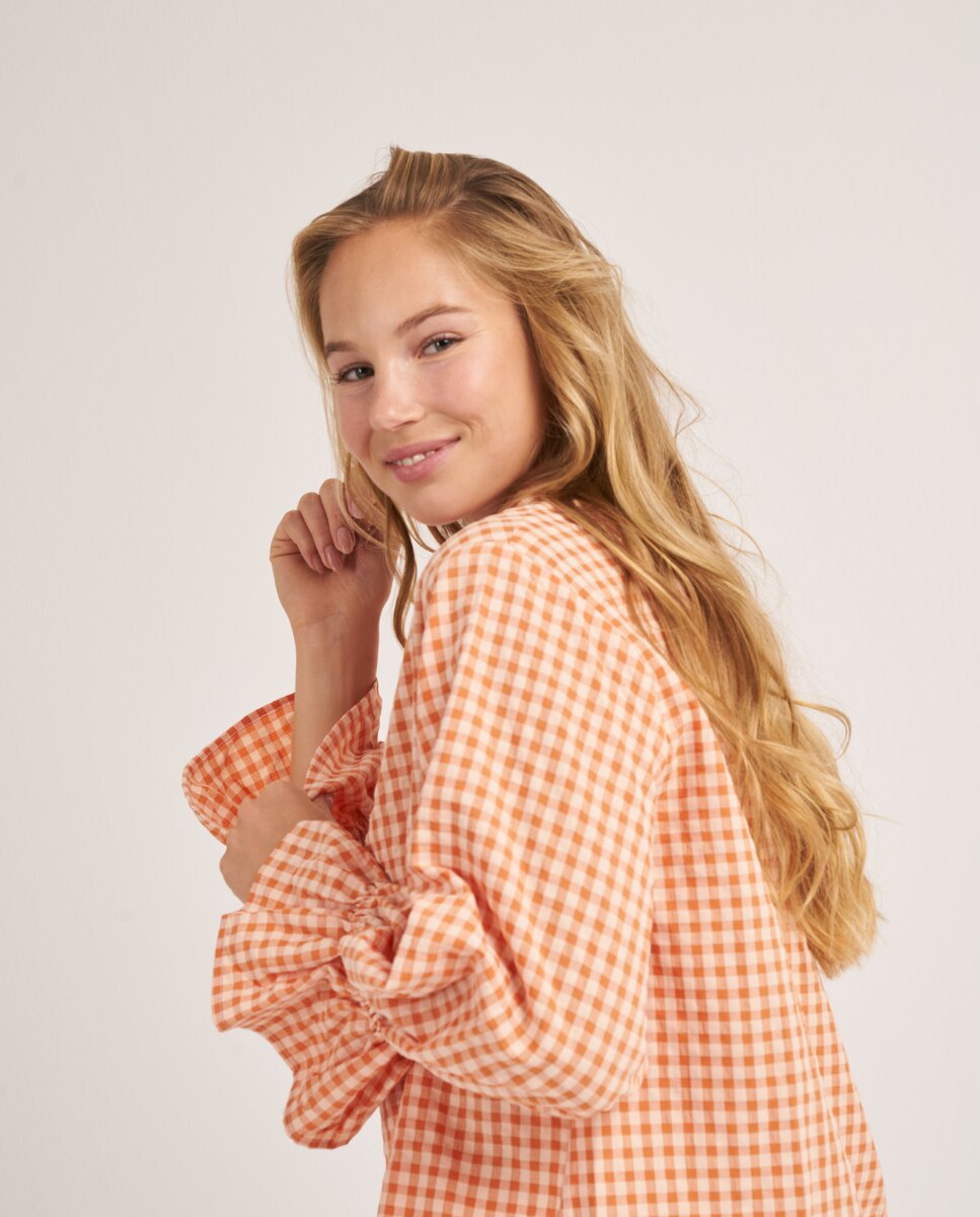 Camiseta de pijama de mujer con volantes en los puños - Bohodot - Blanco / Naranja Blanco / Naranja-3