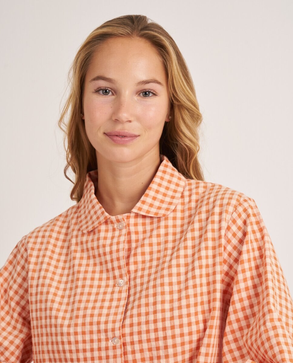 Camiseta de pijama de mujer con volantes en los puños - Bohodot - Blanco / Naranja Blanco / Naranja-5
