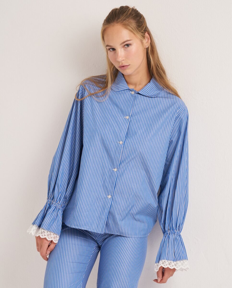 Camisa de manga larga con rayas azules y blancas - Bohodot - Azul Azul-1