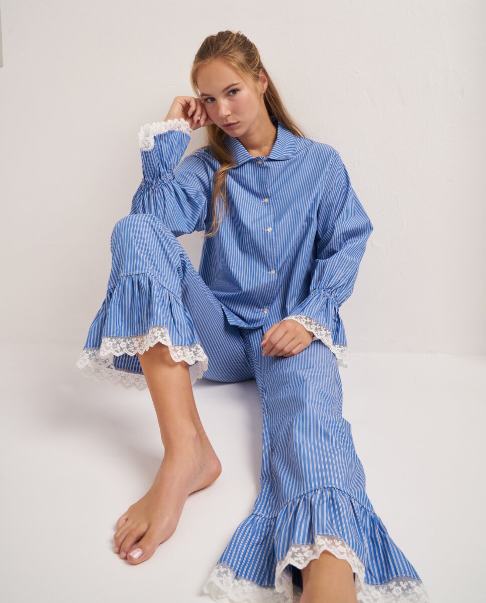 Camisa de manga larga con rayas azules y blancas - Bohodot - Azul Azul-3