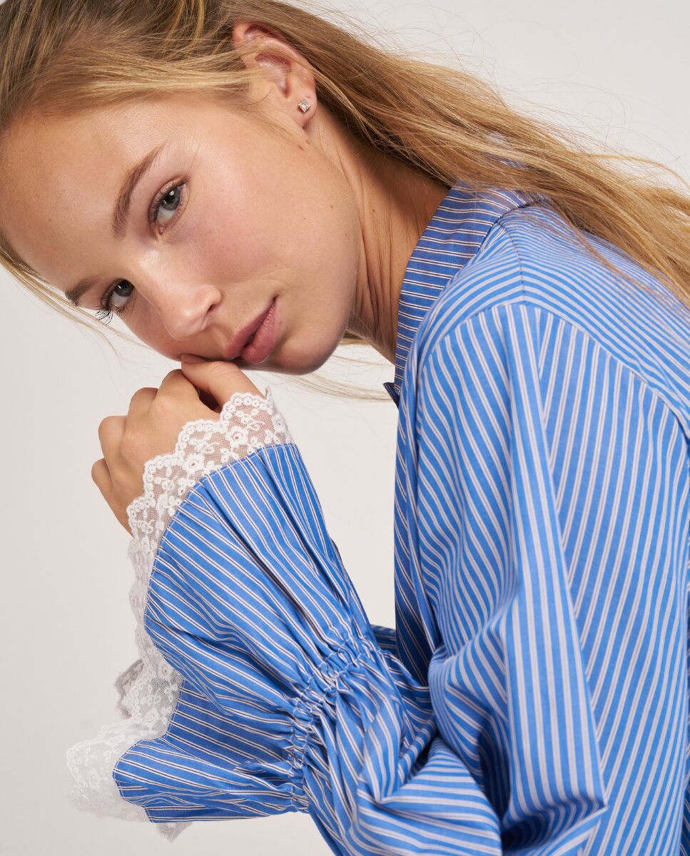 Camisa de manga larga con rayas azules y blancas - Bohodot - Azul Azul-6