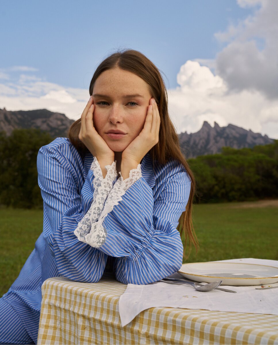 Camisa de manga larga con rayas azules y blancas - Bohodot - Azul Azul-8