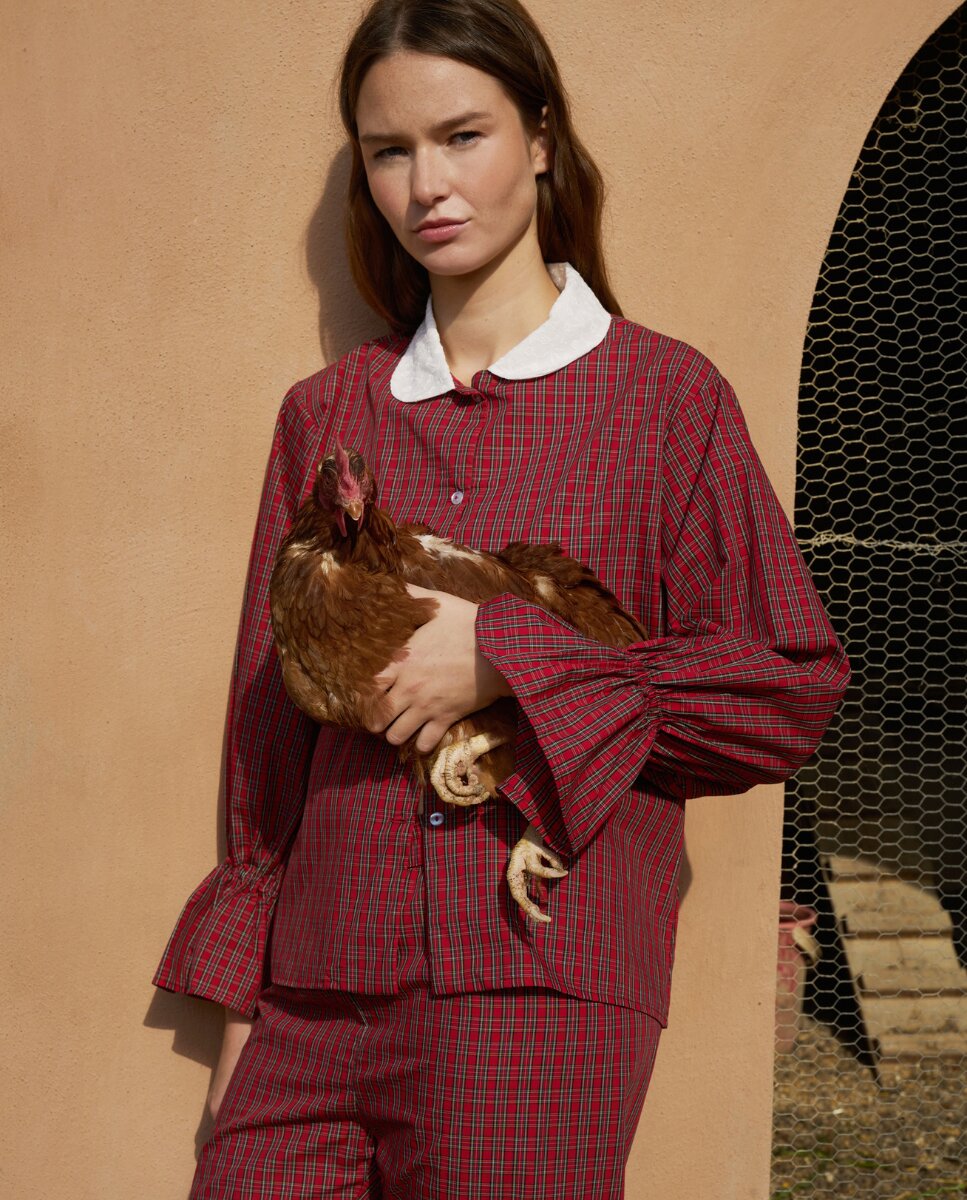 Camisa de manga larga con cuadros madrás en - Bohodot - Rojo Rojo-8