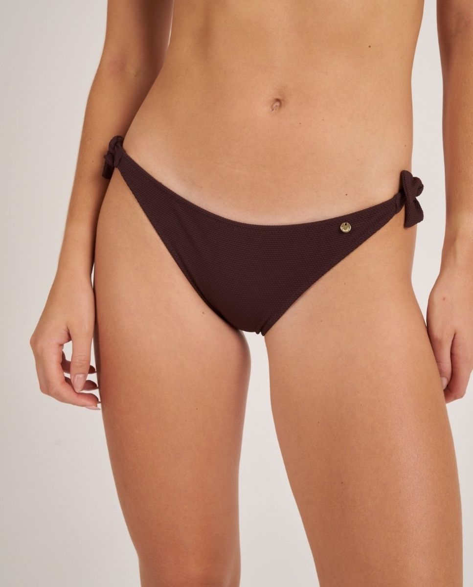 Braga de bikini clásica con lazos en tejido piqué - Bohodot - Marrón chocolate Marrón chocolate-1
