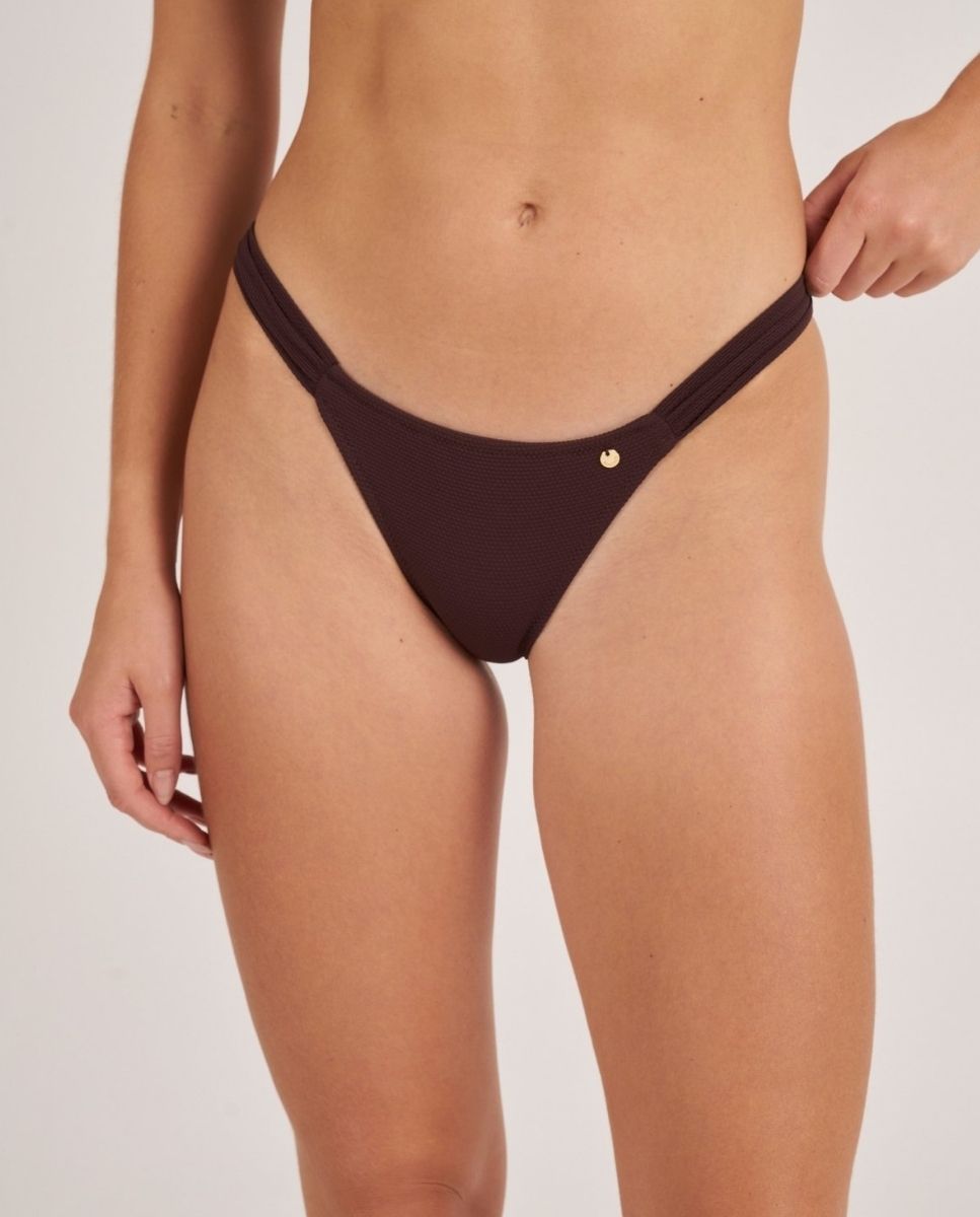 Braga de bikini semibrasileña en tejido piqué - Bohodot - Marrón chocolate Marrón chocolate-1