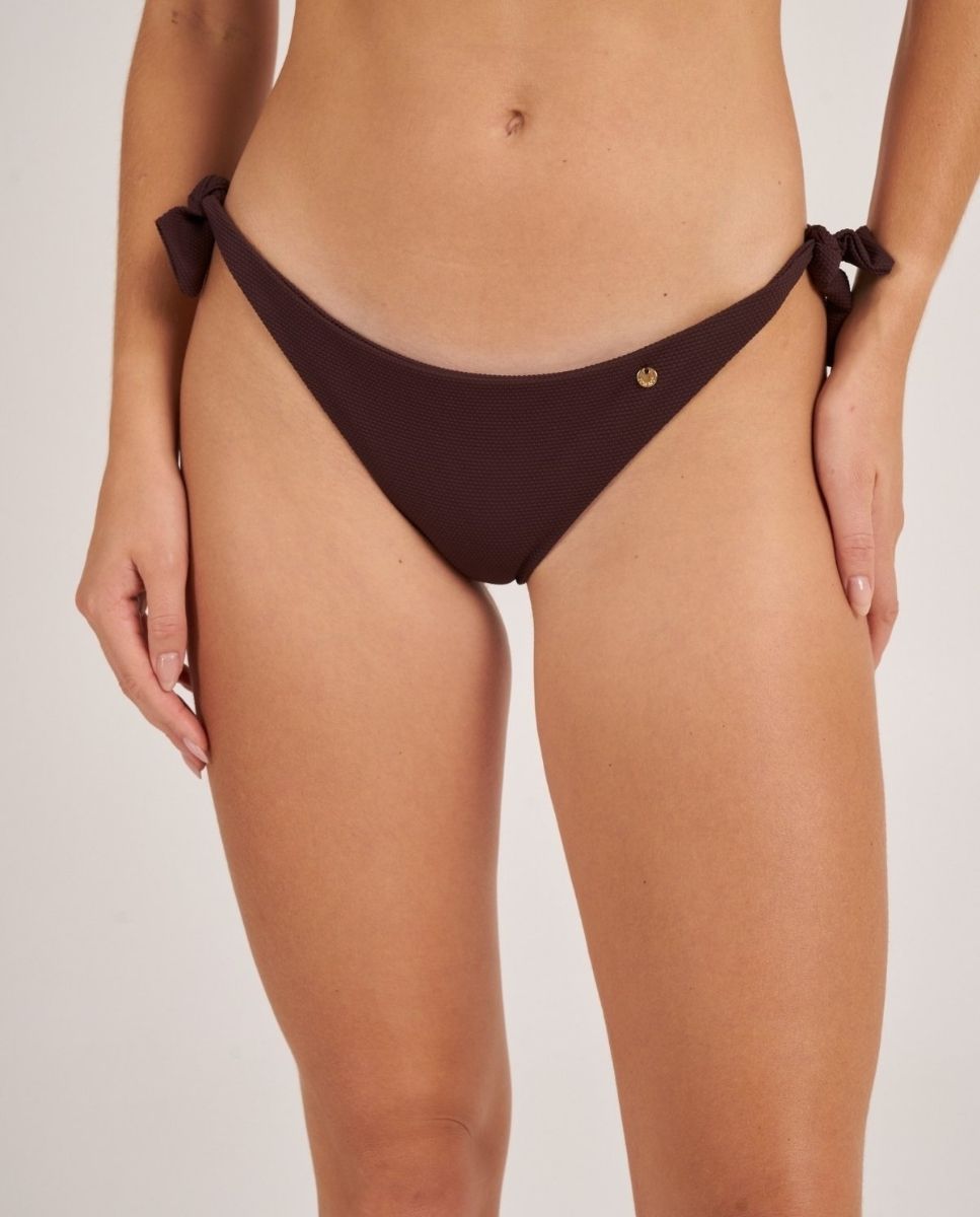 Braga de bikini brasileña con lazos en tejido piqué - Bohodot - Marrón chocolate Marrón chocolate-1