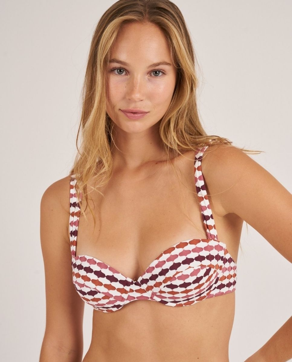 Top de bikini balconet con rellenos fijos y lazada trasera. - Bohodot - Teja Teja-1