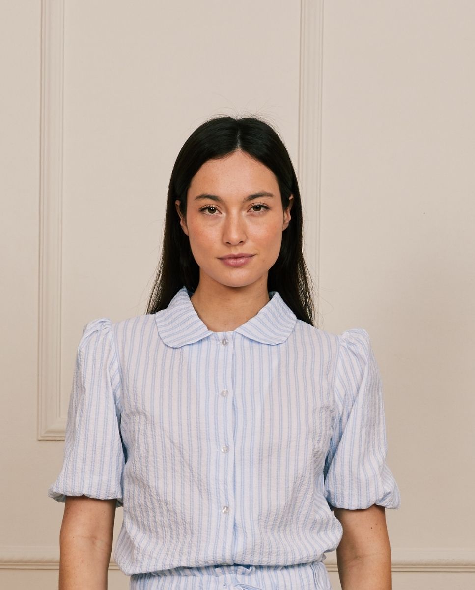 Camisa con mangas abullonadas a rayas azules - Bohodot - Azul / Blanco Azul / Blanco-1