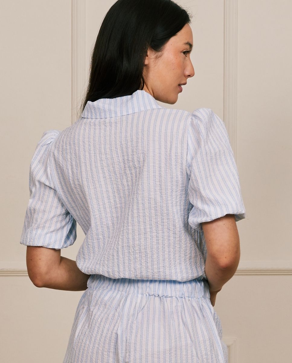 Camisa con mangas abullonadas a rayas azules - Bohodot - Azul / Blanco Azul / Blanco-2