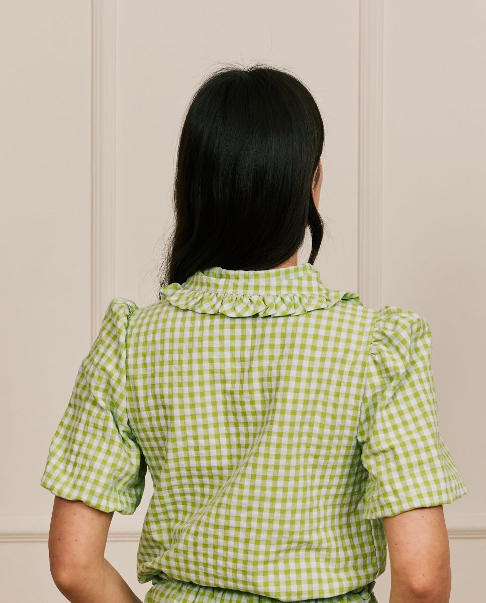 Camisa con mangas abullonadas a cuadros verdes - Bohodot - Azul / Verde Azul / Verde-2