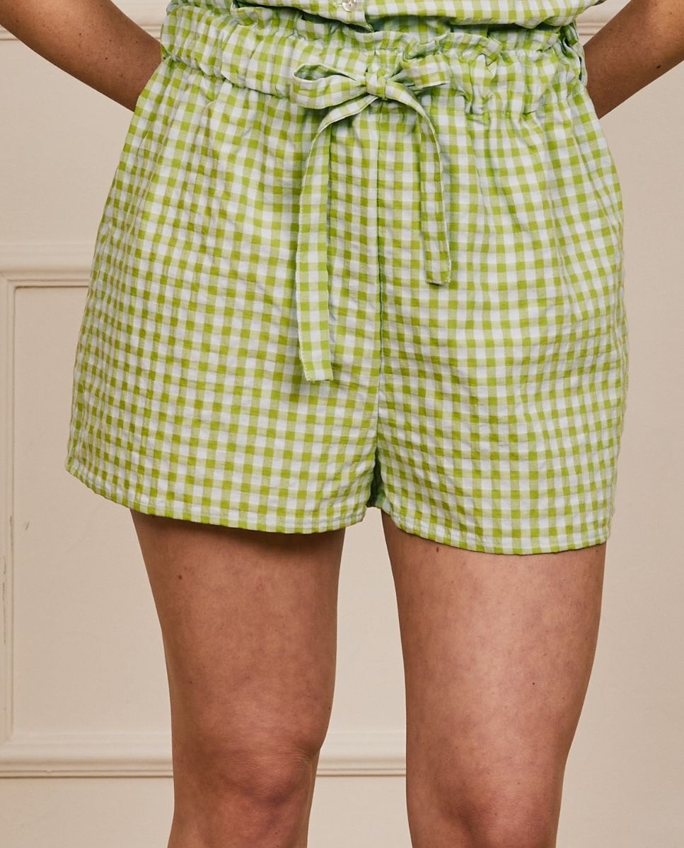 Short con lazo ajustable a cuadros verdes - Bohodot - Azul / Verde Azul / Verde-1