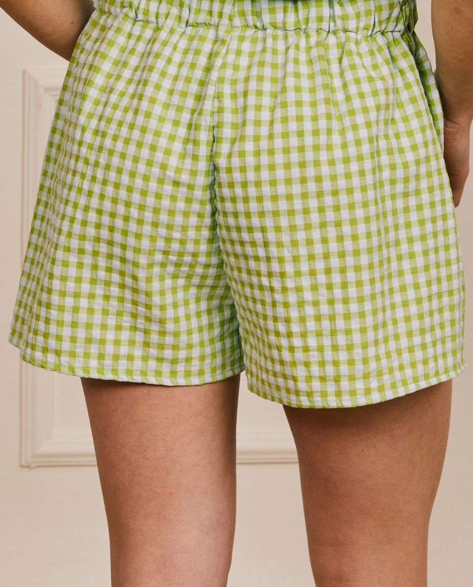 Short con lazo ajustable a cuadros verdes - Bohodot - Azul / Verde Azul / Verde-2