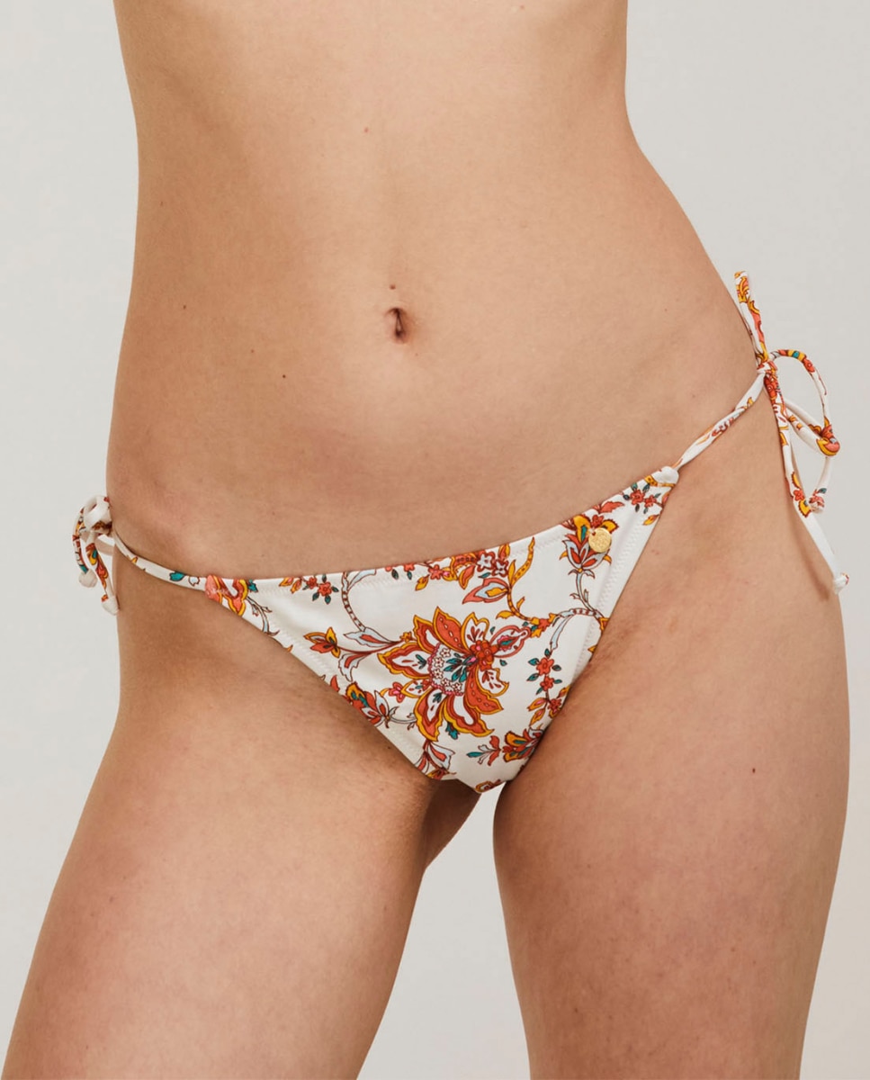 Bohodot - Braga de bikini semibrasileña con lazos y estampado floral.