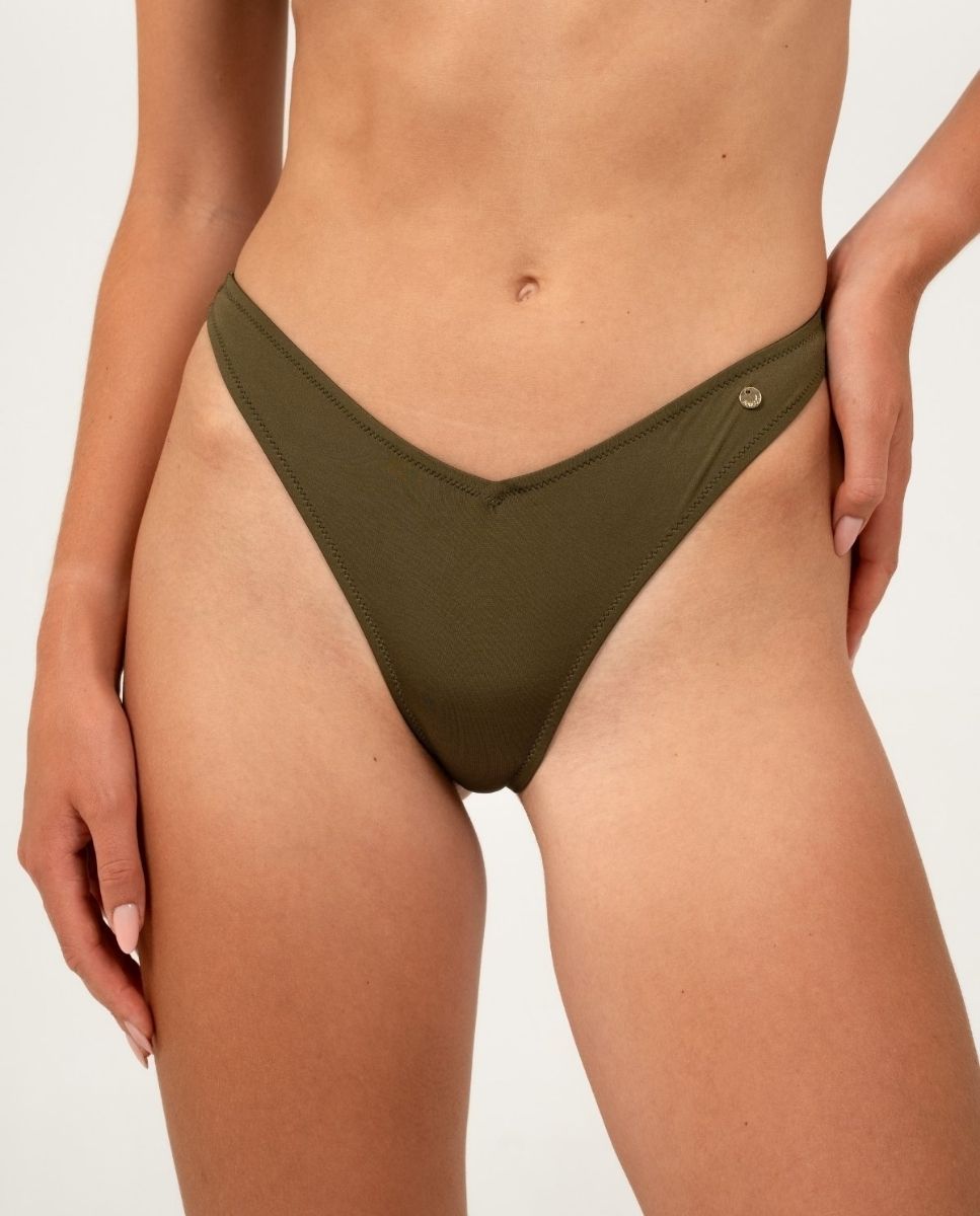 Braga de bikini tanga en tejido satinado. - Bohodot - Caqui Caqui-1