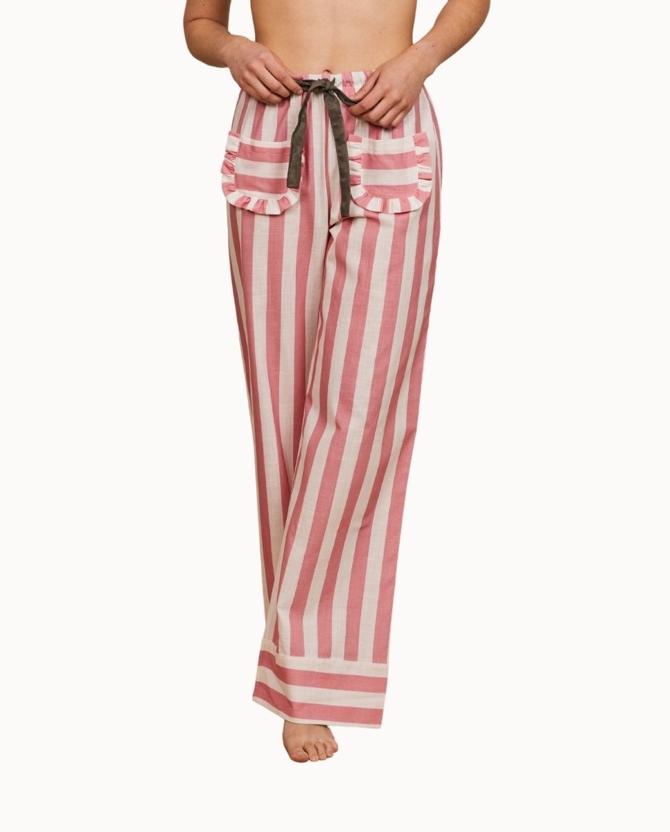 Pantalón largo a rayas con bolsillos - Bohodot - Rosa / Blanco Rosa / Blanco-1