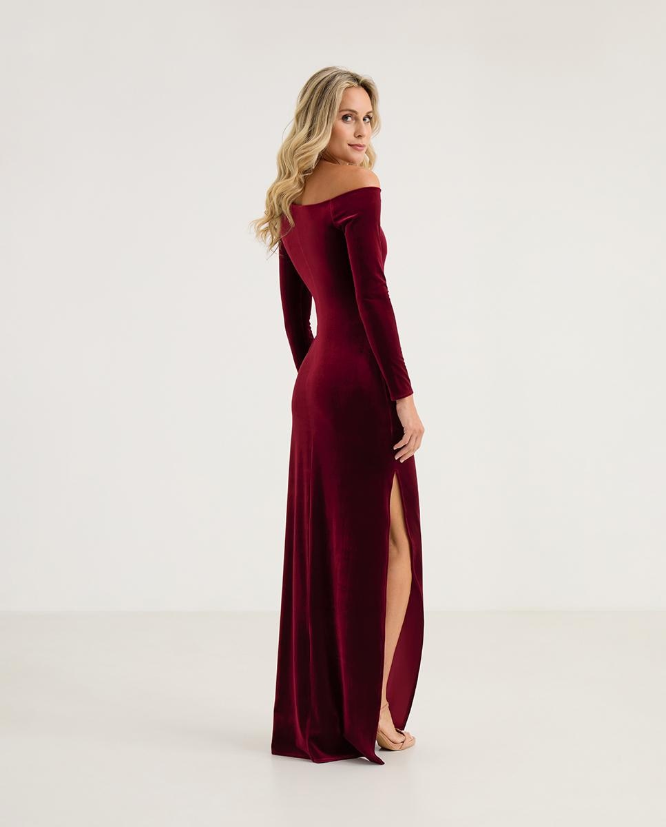 Vestido largo de terciopelo con cuello asimétrico - Veneno en la piel - Rojo Rojo-4