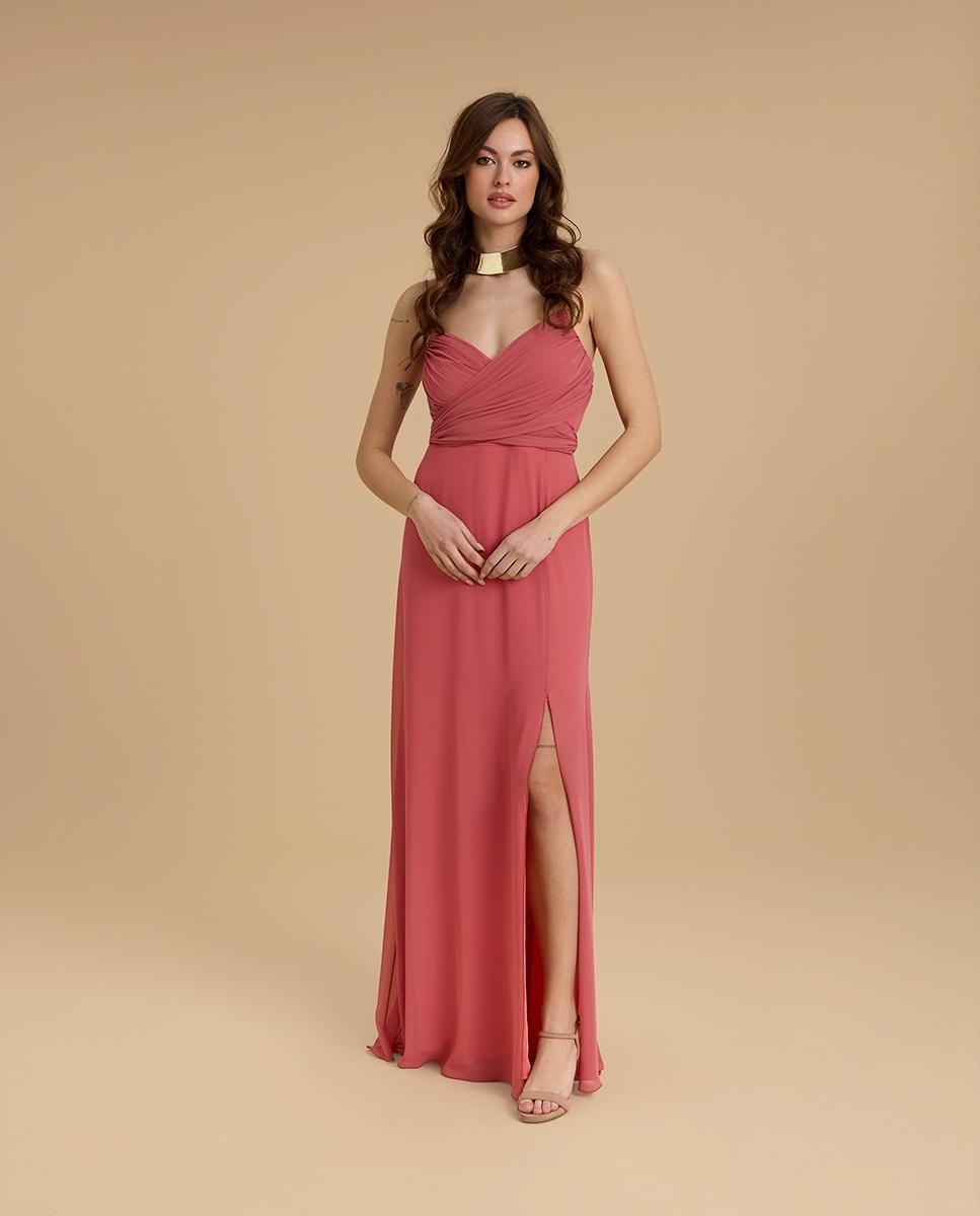 Veneno en la piel - Vestido largo con escote cruzado plisado.