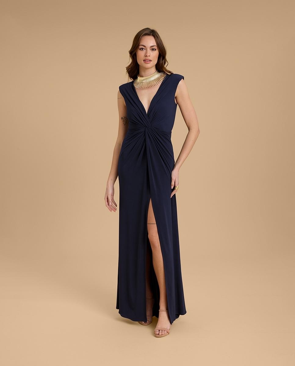 Veneno en la piel - Vestido largo con detalle de nudo y hombreras.