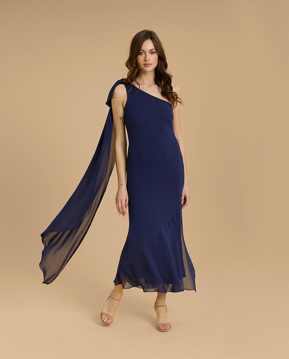 Vestido midi asimétrico - Veneno en la piel - Azul marino Azul marino-2