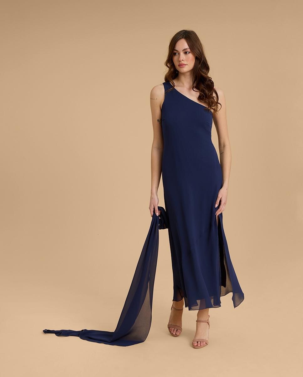 Vestido midi asimétrico - Veneno en la piel - Azul marino Azul marino-4