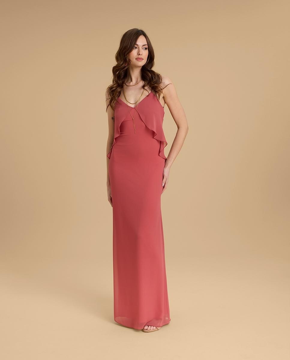 Vestido largo con detalle de capa - Veneno en la piel - Salmón Salmón-2