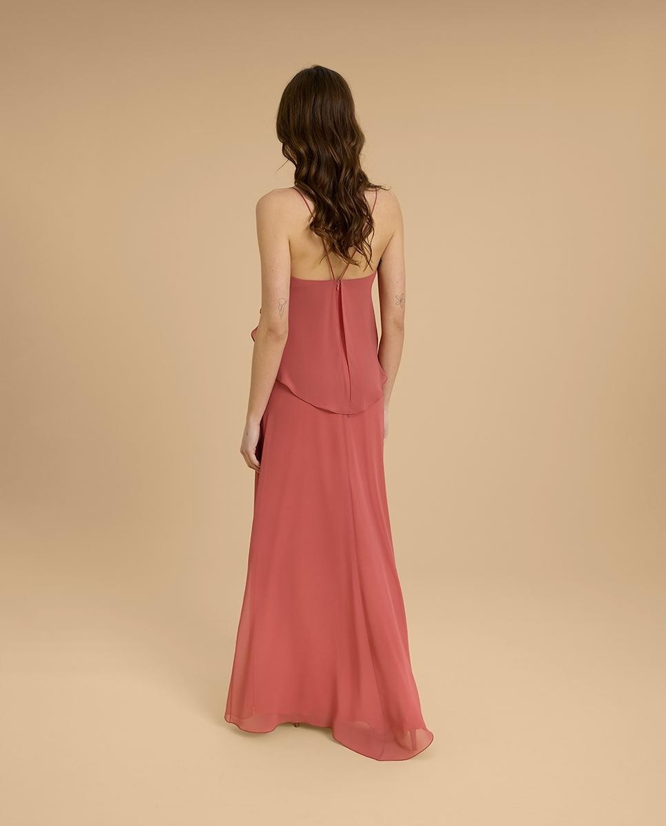 Vestido largo con detalle de capa - Veneno en la piel - Salmón Salmón-3
