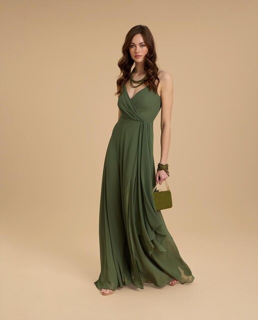 Imagen 0 de Vestido largo con tirantes regulables y escote cruzado