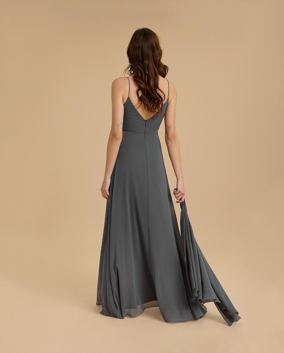 Vestido largo con tirantes regulables y escote cruzado - Veneno en la piel - Gris Gris-4