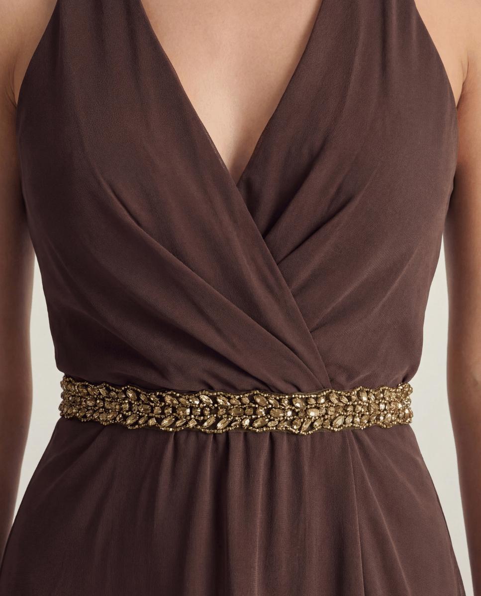 Vestido largo con escote cruzado y espalda con tirantes - Veneno en la piel - Marrón Marrón-2