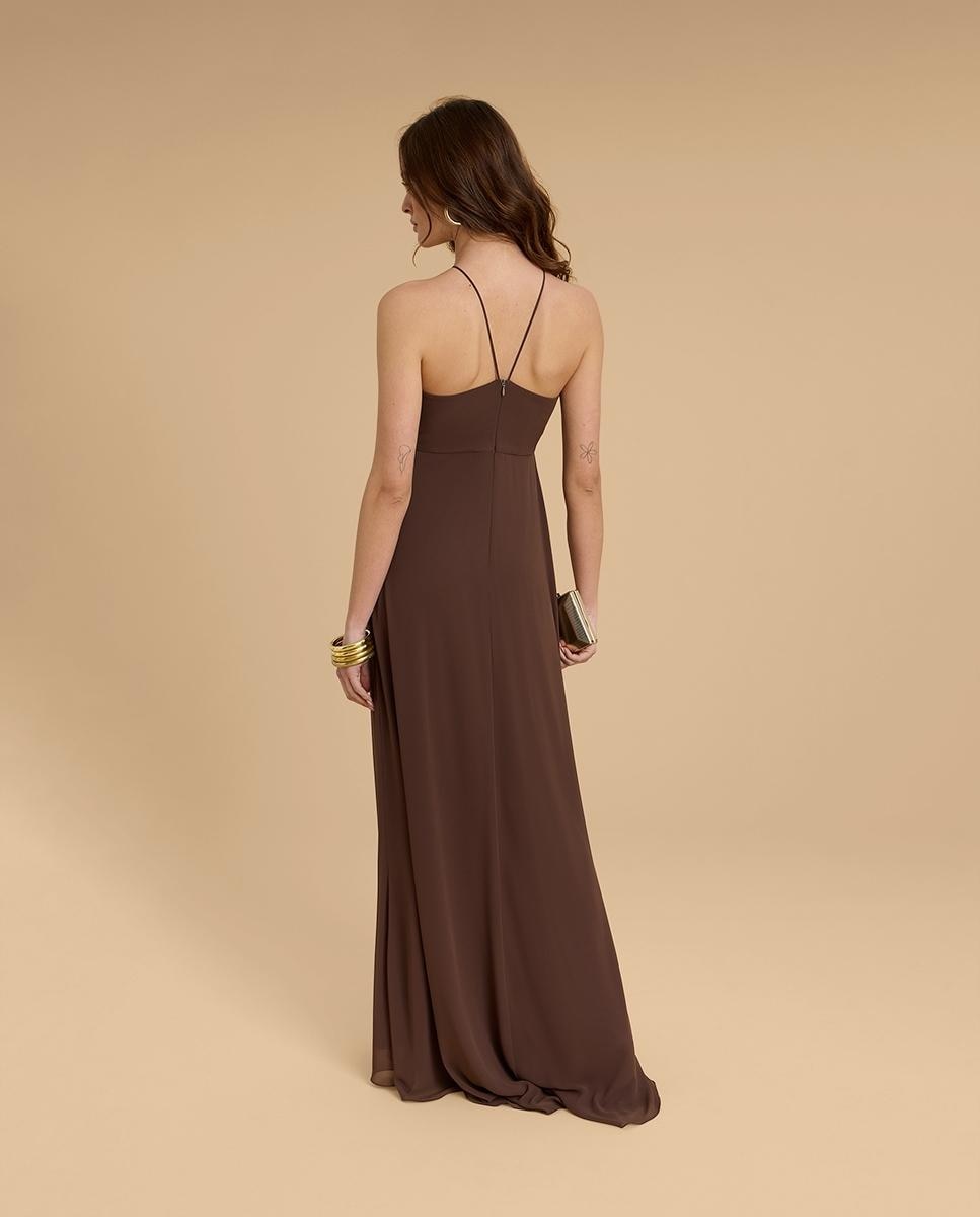 Vestido largo con escote tipo halter - Veneno en la piel - Marrón Marrón-2