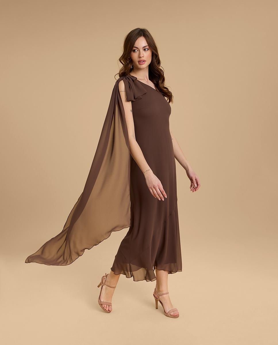 Vestido midi asimétrico - Veneno en la piel - Marrón Marrón-1