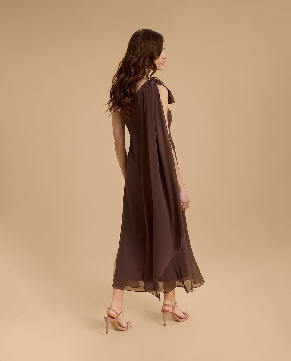 Vestido midi asimétrico - Veneno en la piel - Marrón Marrón-2
