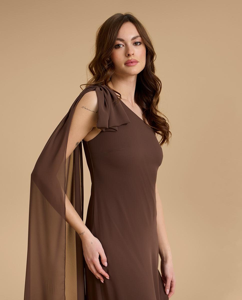 Vestido midi asimétrico - Veneno en la piel - Marrón Marrón-3