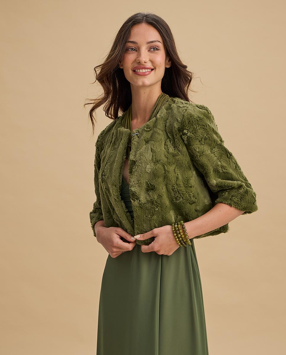 Chaqueta de mujer de pelo en manga francesa - Veneno en la piel - Verde Verde-1
