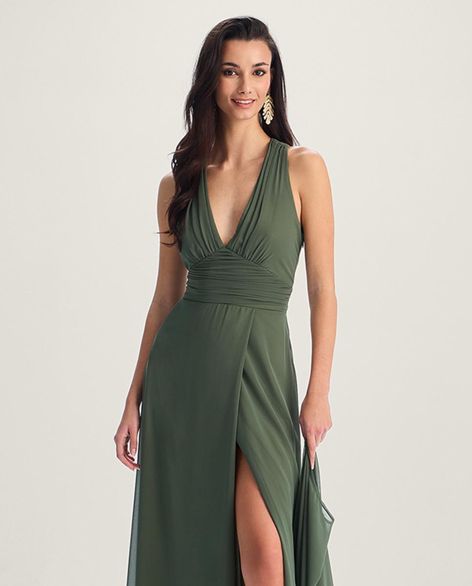 Imagen 2 de Vestido largo con escote v y abertura lateral - Verde Verde