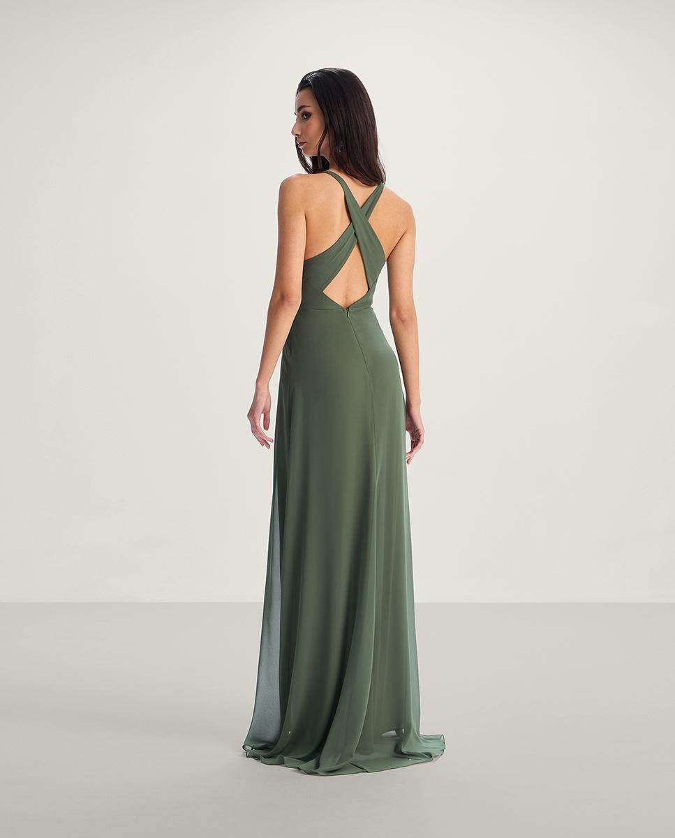 Vestido largo con escote cruzado y espalda con tirantes - Veneno en la piel - Verde Verde-2