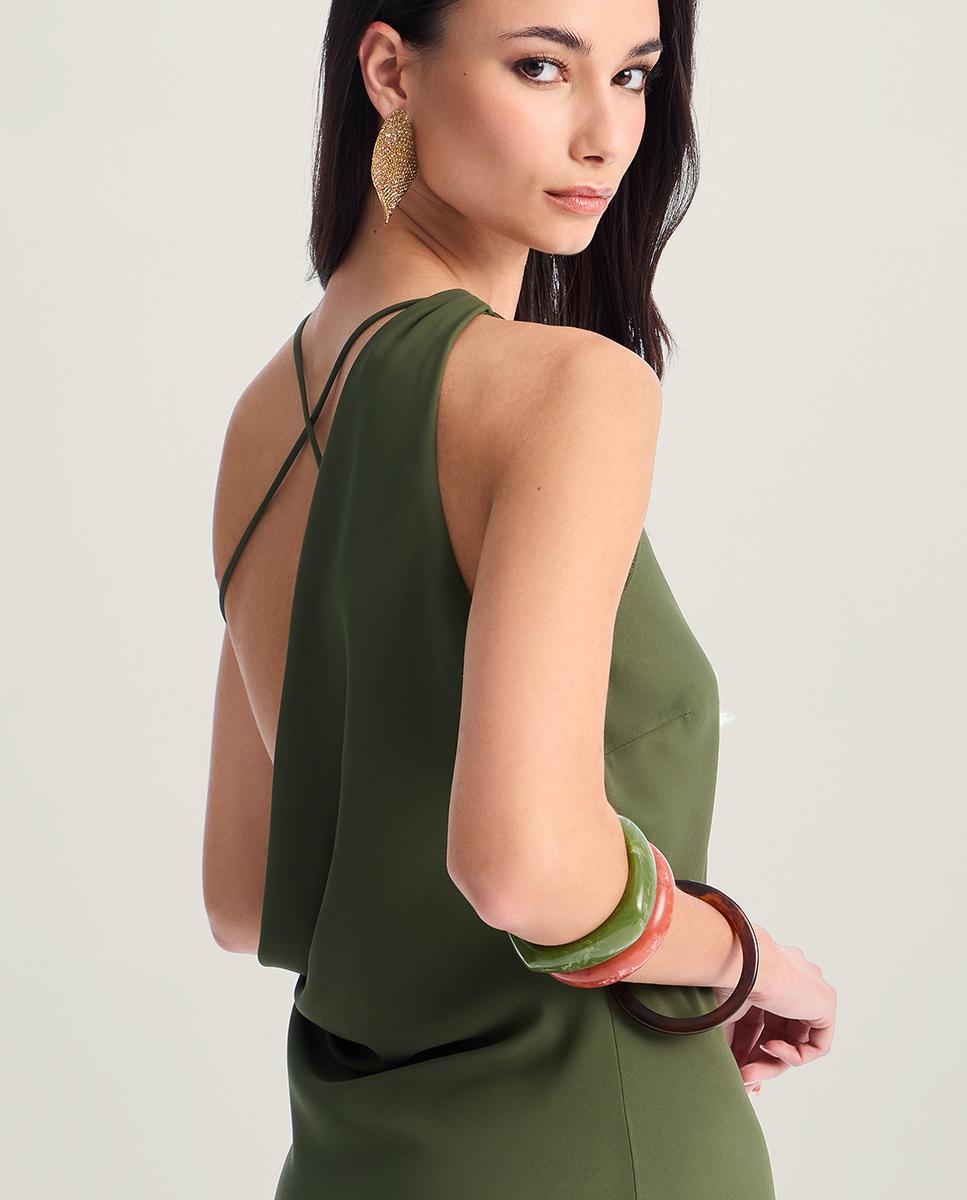 Vestido largo satinado con escote caja - Veneno en la piel - Verde Verde-2