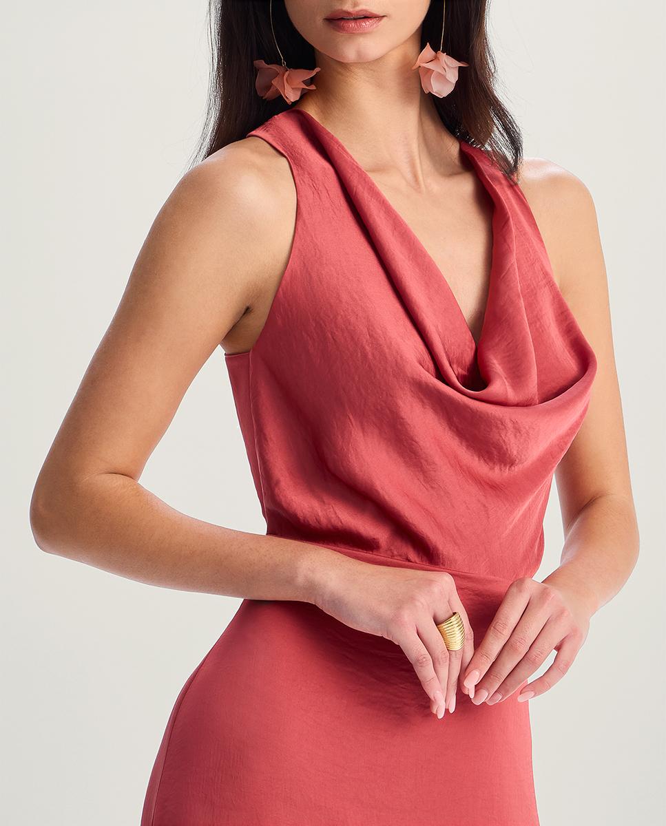 Vestido largo con espalda cruzada y escote fluido - Veneno en la piel - Rosa Rosa-2