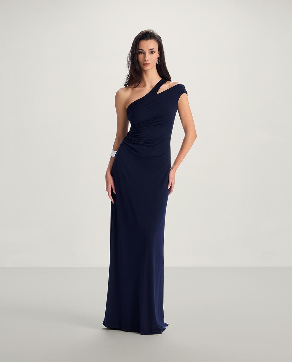 Vestido largo con escote asimétrico - Veneno en la piel - Azul Azul-1
