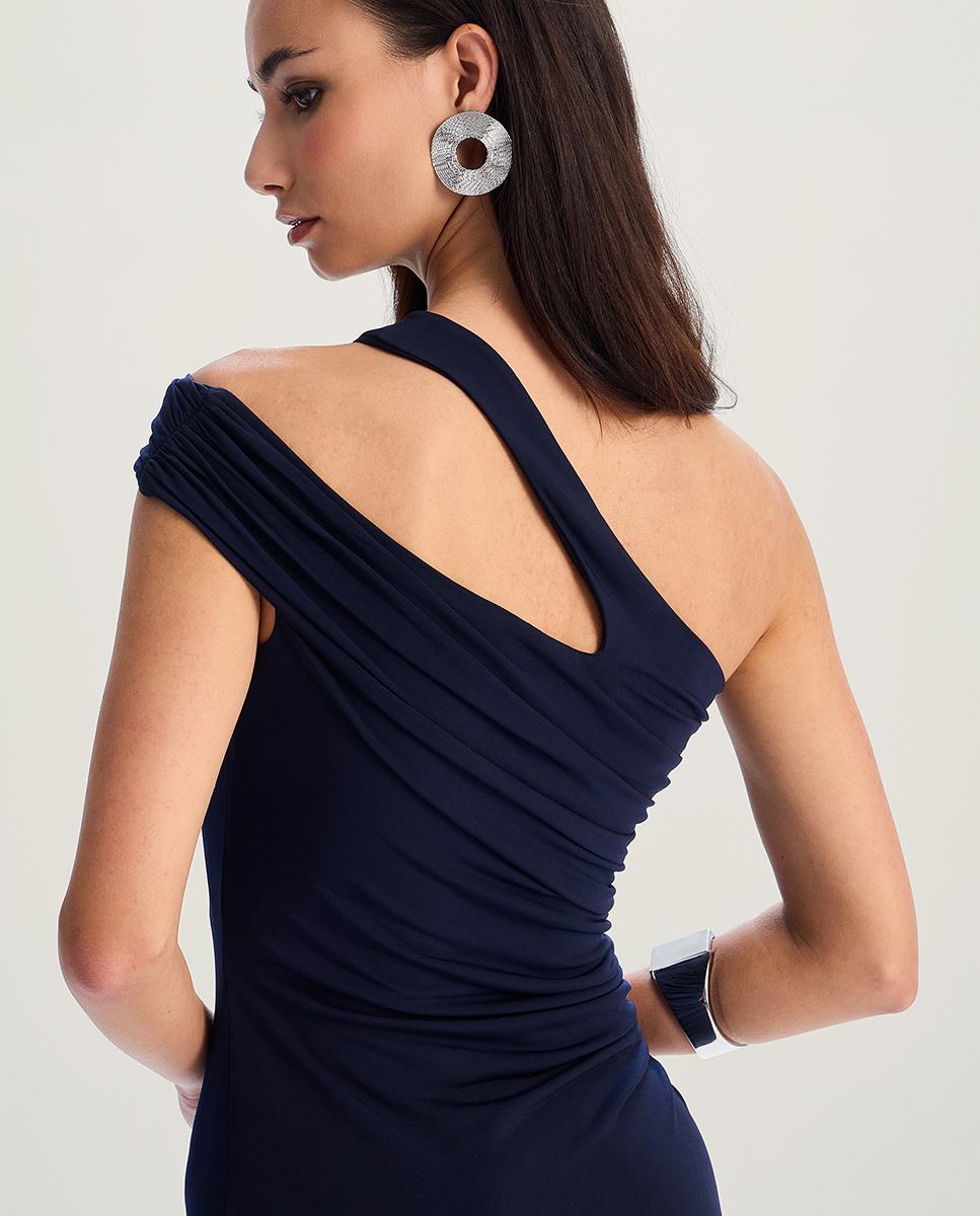Vestido largo con escote asimétrico - Veneno en la piel - Azul Azul-2