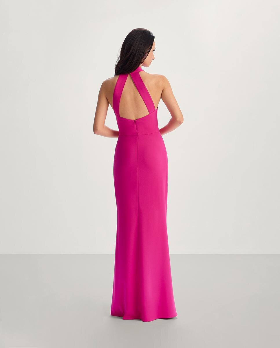 Vestido largo con apertura lateral y cuello halter - Veneno en la piel - Rosa Rosa-3