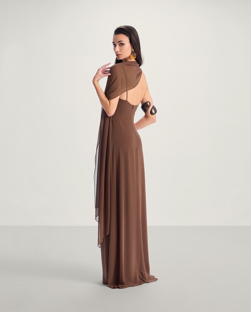 Vestido largo de tirantes con capa - Veneno en la piel - Marrón Marrón-3