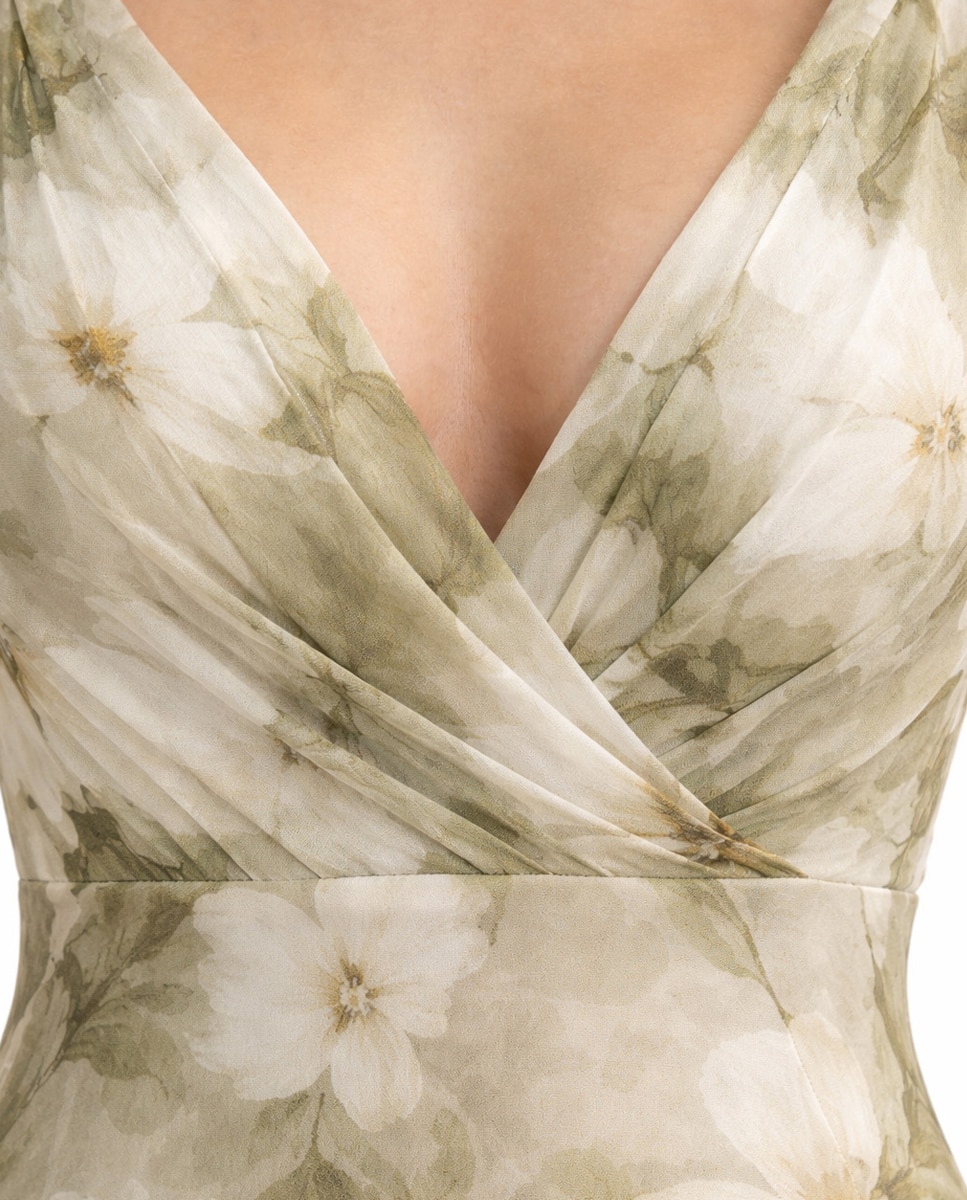 Vestido largo de gasa con escote cruzado y espalda en v - Veneno en la piel - Beige Beige-2