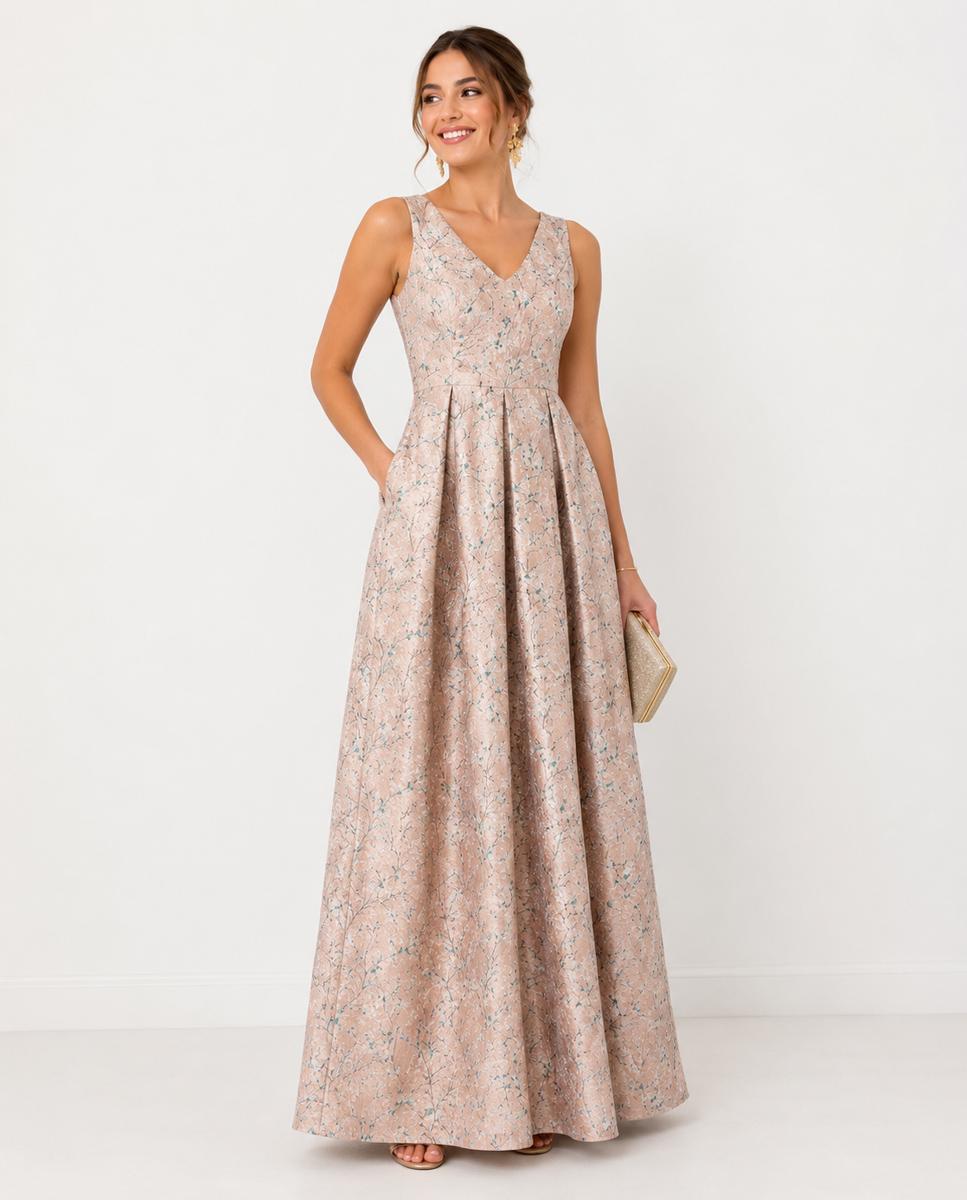 Imagen 0 de Vestido eclipta largo con cuerpo estructurado y falda con tablas Rosa