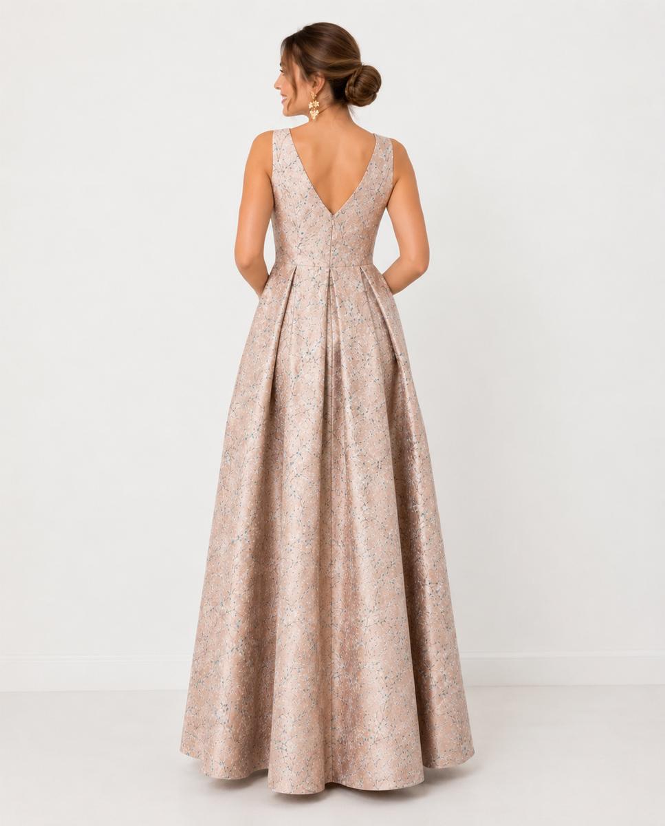 Vestido eclipta largo con cuerpo estructurado y falda con tablas - Veneno en la piel - Rosa Rosa-3