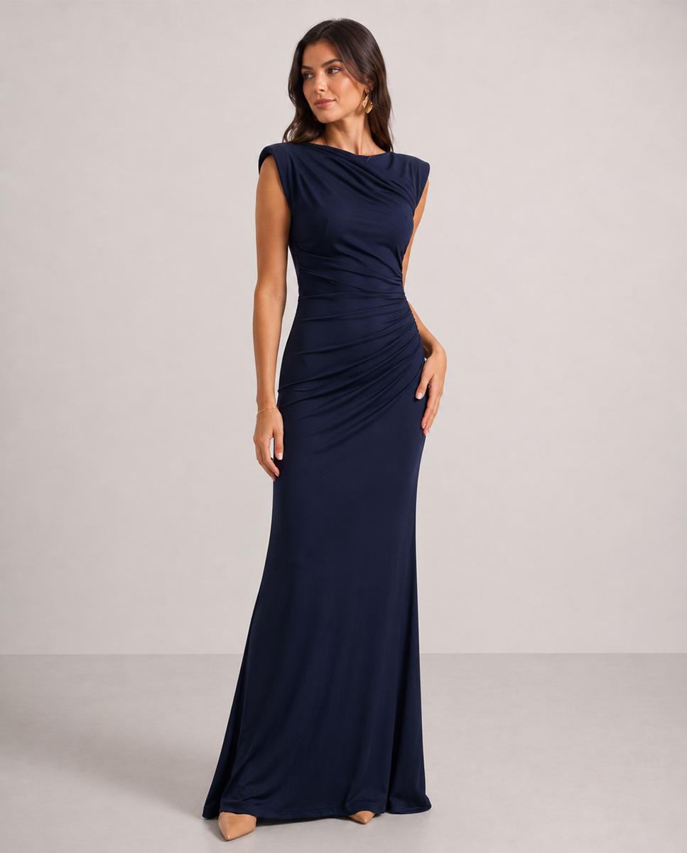 Vestido dew largo de punto con escote en la espalda - Veneno en la piel - Azul Azul-1