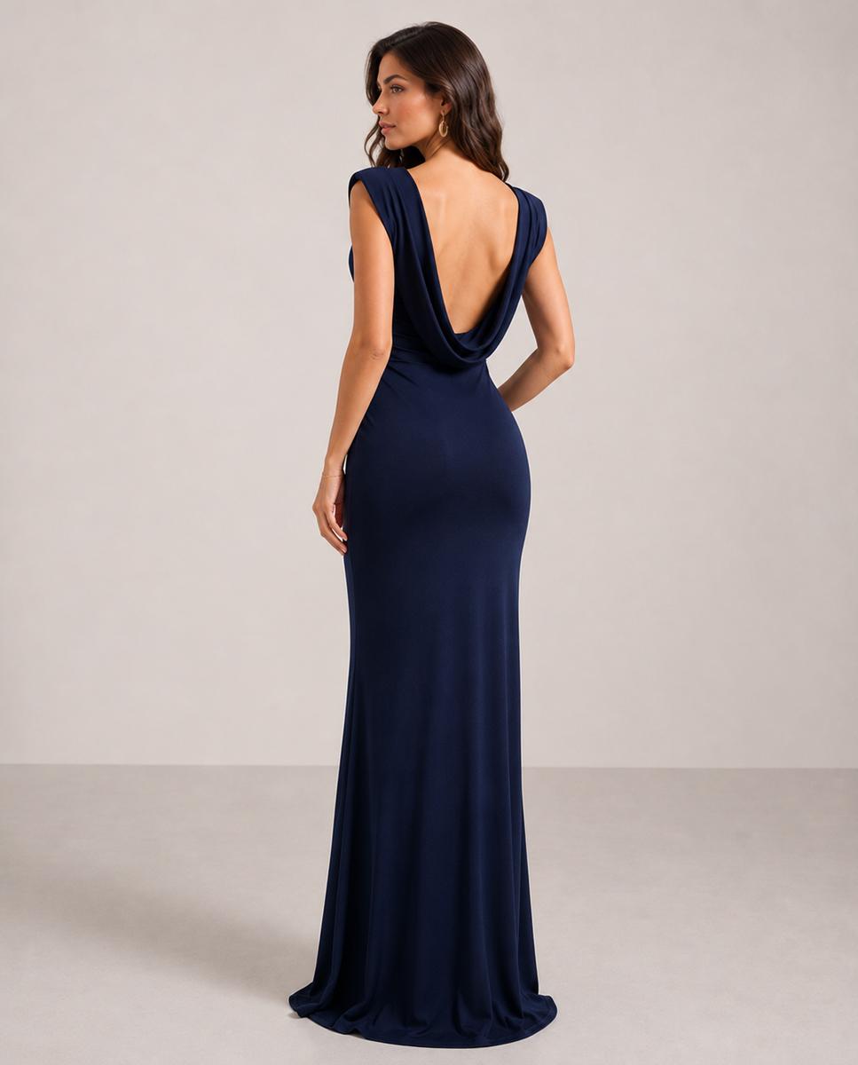 Vestido dew largo de punto con escote en la espalda - Veneno en la piel - Azul Azul-3