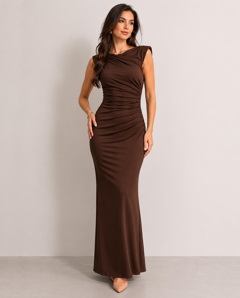 Imagen 0 de Vestido dew largo de punto con escote en la espalda Marrón