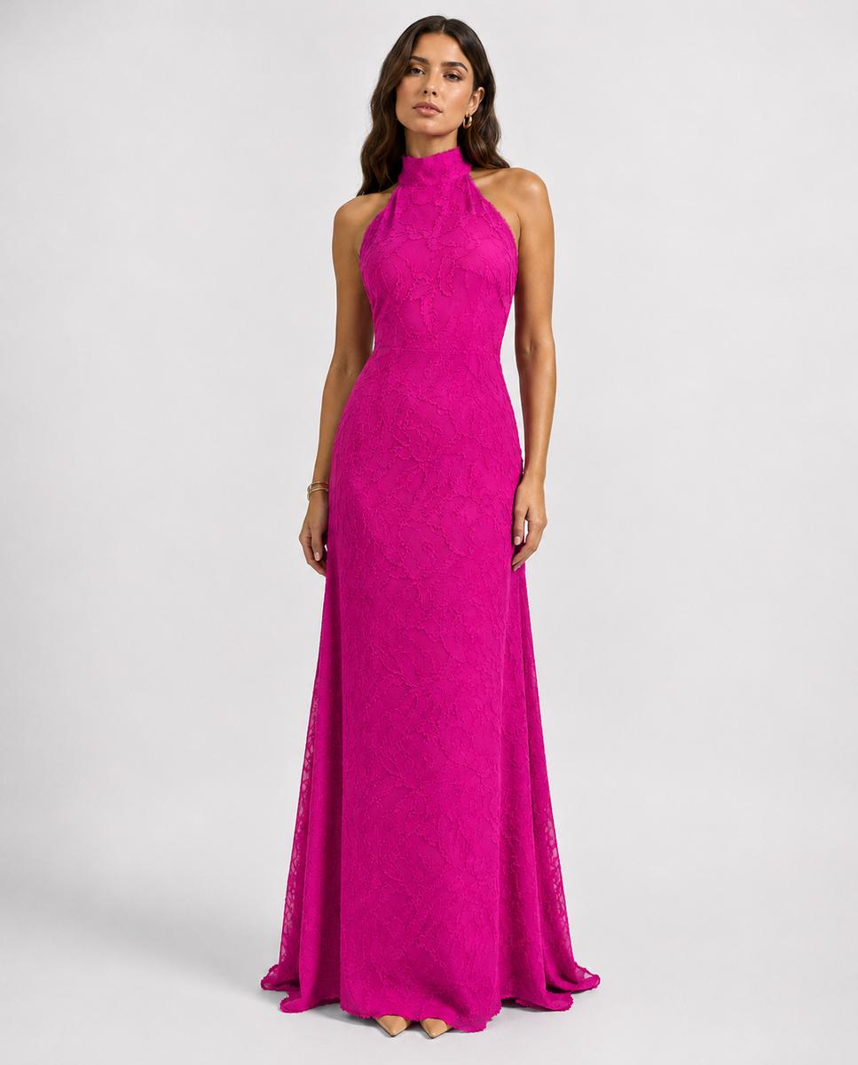 Imagen 0 de Vestido albor largo con escote halter y pañuelo al cuello Rosa